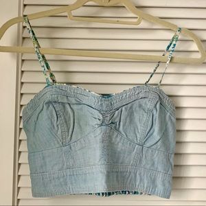 Haute Monde Womens Juniors Chambray Bustier Crop Top